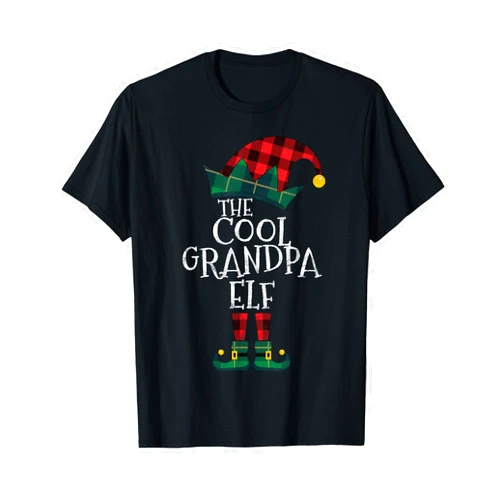 The Xmas Elf Family Pajama Buffalo Plaid Apparel The Cool Grandpa Elf Matching Family Group Gift Christmas T-Shirt