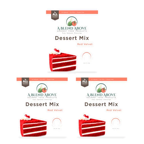 A Blend Above Gourmet Food Products A Blend Above Red Velvet No Bake Dessert Mix Best Sellers, 3 Pack, No-Bake Cheesecake, Fruit Dip, Dessert Mix, Bagel Topping, Frosting, Cheesecake Filling, Quick and Easy to Make, Makes 16 Ounces, Cream Cheese, Whipped Topping, Gluten-Free, No MSG, No Sodium, No preservatives, Vegan, All Natural