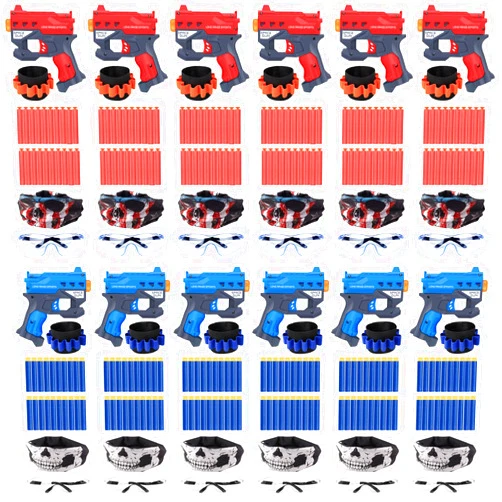 TiopLior Party Favors Compatible with Nerf Party, 12 Sets Gun Party Favors for Birthday Pack Included Mini Foam Pistols, 240 Foam Bullets, Safety Glasses, Wrist Belt Band, Face Masks