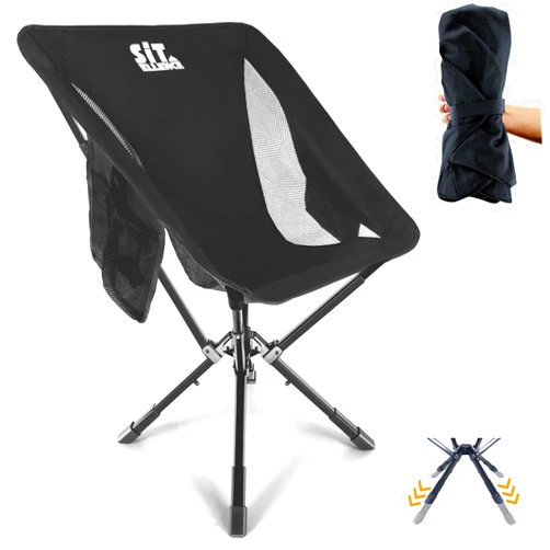 SITELLENCE ADJ-S2 Portable Camping Chair - Adjustable Height Folding Chair, Compact Collapsible Chair Setup in 8s, Outdoor Chair for Camping, Beach, Sports/Music Events, Supports 330LBS - Black 2025 Edition