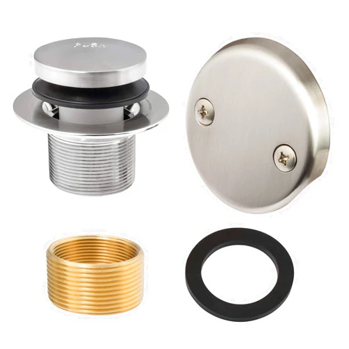 Artiwell Tip-Toe Tub Trim Set with Two-Hole Overflow Faceplate, Replacement Bath Drain Trim Kit with 2-Hole Overflow Faceplate and Universal Fine/Coarse Thread (BRUSHED NICKEL)
