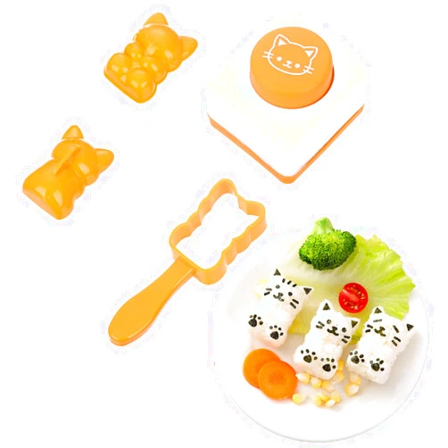 Julyupoli Rice Ball Mold for Kids Onigiri Mold Cartoon Sushi,3D Cat Sushi Mold Rice Shaper Onigiri Mold DIY Kitchen Tools,with Nori Seaweed Punch Cutter