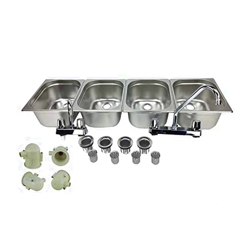 Waterworks Concession Sinks 4 Large Compartment Concession Sink Portable 4 Traps Hand Washing Food Truck Trailer