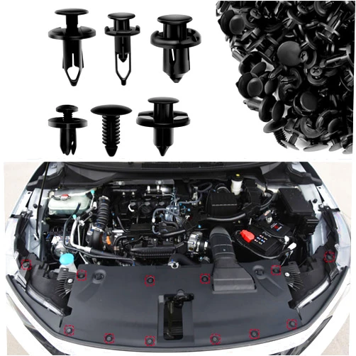 PACLVIO 200PCS Car Retainer Clips Plastic Fasteners Kit, Car Retainer Clips, Push Bumper Fastener Rivet Clips with 6 Size Auto Body Retainer Clips Bumpers, Universal Plastic Panel Fender Clips for Most Cars