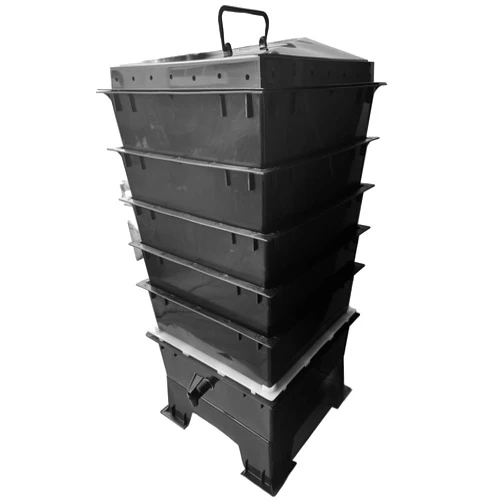 VermiHut ® 5-Tray Compost Bin, Classic Model, Matt Black with Free Worm- Saver Tray