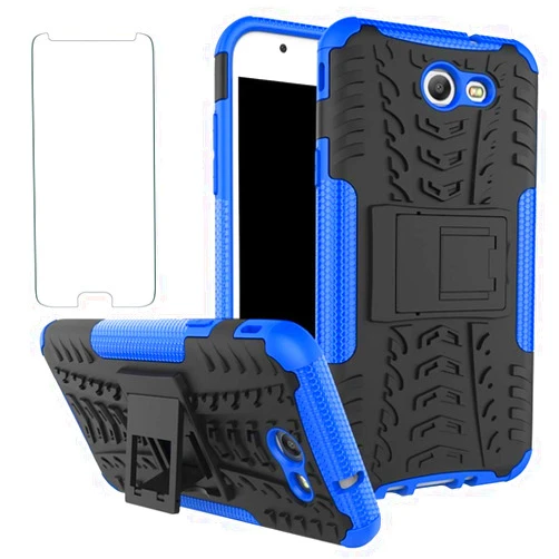 Asuwish Phone Case for Samsung Galaxy J7 Prime 2017 J 7 Skypro Sky Pro J7V V S727VL with Tempered Glass Screen Protector Cover Stand Hard Rugged Cell Accessories Glaxay Halo 7J Perx J7prime Cases Black Blue