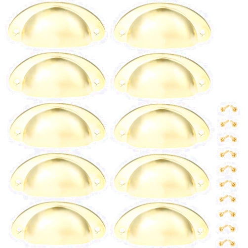 Yetaha Gold Drawer Pulls, 10PCS Bin Cup Cabinet Handles Retro Shell Shape Knobs for Dresser Cupboard Kitchen Furniture Decoration, with Screws (Gold)