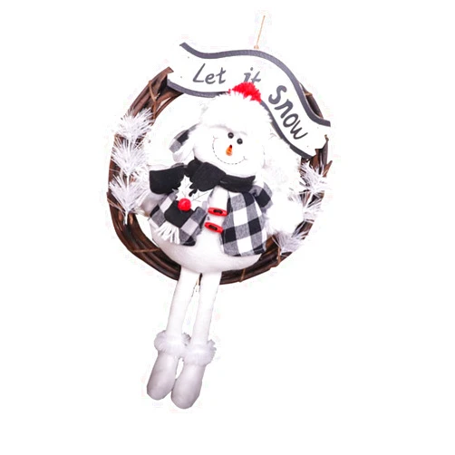 GOOHOCHY Black and White Checkered Garland Christmas Ornament Christmas Doll Wreath Front Door Signs Outdoor Christmas Wreaths Christmas Xmas Doll Wreath Snowman Plush Cloth Elk Rattan