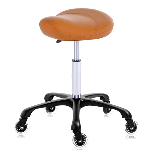 MCcursor Hydraulic Saddle Stool with Wheels Height Adjustable Stylish Ergonomic Rolling Swivel Chair for Hygienic Clinic Salon Tatoo Massage Office, in Camel