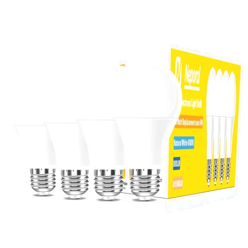 Neporal Full Spectrum Light Bulb, 6000K Natural Sunlight Bulbs, 9W 60W Equivalent LED Light Bulb, Natural Light Bulbs A19, E26/E27, 4 Pack