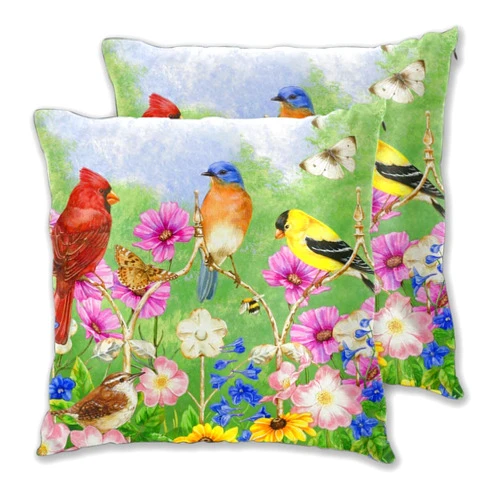 Abucaky Pillowcase Set of 2 Rustic Flowers Birds Butterfly Spring Summer Throw Pillow Covers Shells for Couch Office Bedroom Home Decoration 18 X 18 Inches