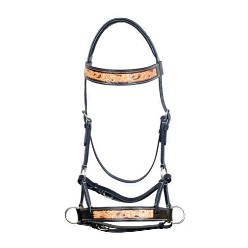 MEWATI Handmade Leather Bitless Horse Bridle with Tooled Noseband for Horse Headstall with Reins