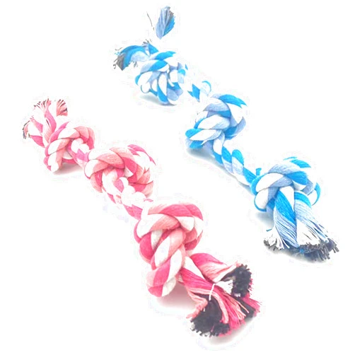 CHLEBEM Dog Rope Toys Chew Rope Toy for Medium and Small Dogs Cat Puppy Teeth Cleaning Natural Cotton Dog Pull Rope for Interactive Tug of War Funny (Small 3 Knots (2Pack))