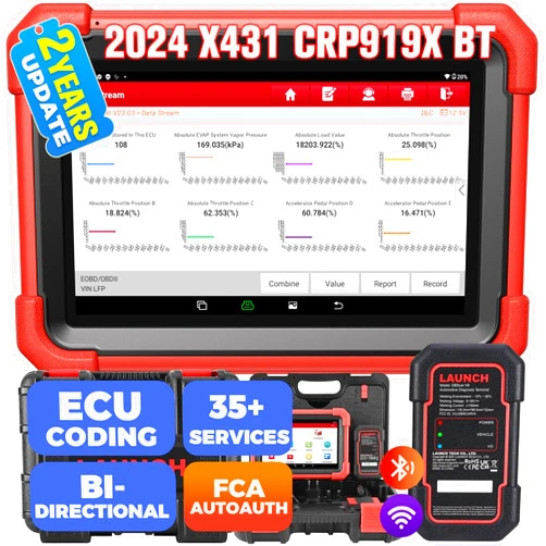 LAUNCH X431 CRP919XBT Elite OBD2 Scanner, 2024 Wireless Bidirectional Scan Tool, ECU Coding, FCA AutoAuth, 2 Years Free Update, V.A.G Guided, 35+ Services, All System Diagnostic Scanner, CANFD DoIP