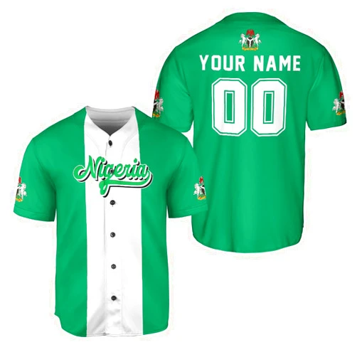 AOVL Personalized Nigeria Baseball Jersey Nigerian Flag Jersey Shirts Nigeria Flag Nigerian Pride Gift T-Shirt Nigerian Pride