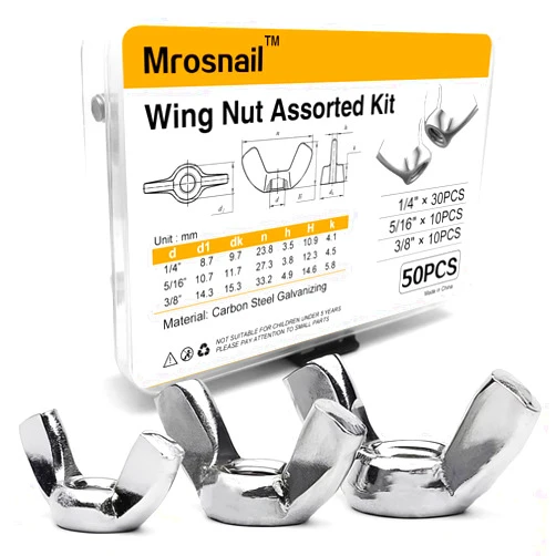 Mrosnail 50 PCS Wing Nuts Assorted kit 1/4