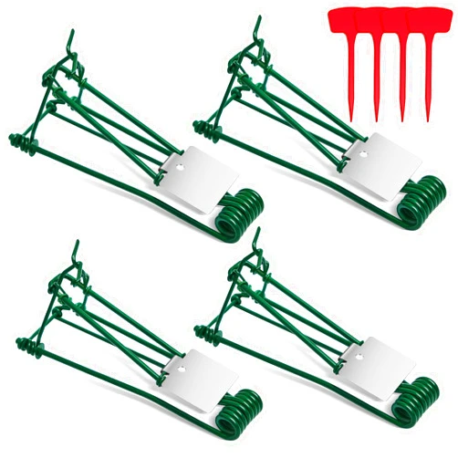 Qualirey 4 Pcs Outdoor Gopher Trap Easy to Set Mole Trap Weather Resistant Gopher Killer Vole Trap with Red T Type Labels for Lawn Garden Farm (Green)