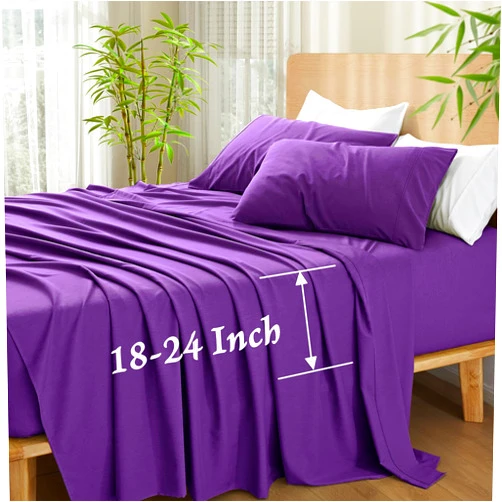SiinvdaBZX 4 Pcs Extra Deep Pocket King Sheet Set, Rayon Derived from Bamboo, Soft Cooling Purple King Size Sheet Fits 18