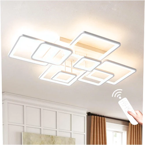 Shine LUEST Modern Ceiling Light, 39.4'' Dimmable LED White Flush Mount Ceiling Lights with Remote Acrylic Round Ceiling Lamp Fixture for Low Ceiling Bedroom Living Room Dining Room, 100W