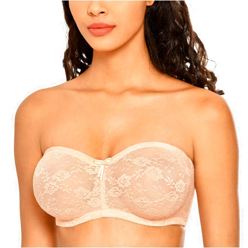DOBREVA Women's No Padding Strapless Lace Bra Underwire Multiway See-through