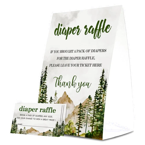 Yuansail Diaper Raffle Tickets For BabyShower, Forest Themed Cards,Party Favors For BabyShowers Game Cards, 1 Sign & 50 Cards Per Pack – (bb003-niaobu)