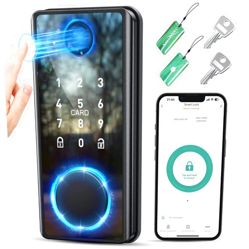 PSOS Keyless Entry Door Lock with Keypad - Fingerprint Door Lock - Smart Locks for Front Door - Electronic Keypad Smart Deadbolt Lock - Biometric Smart Digital Door Lock with Code -Auto Lock