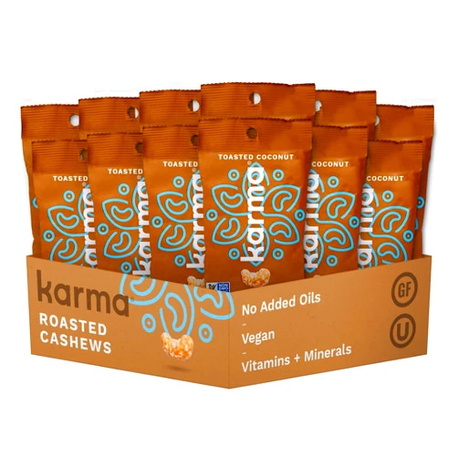 Karma Toasted Coconut Cashews by Karma Nuts, Whole, Sweet, Roasted, Vegan, Gluten Free, Low Net Carb, Natural, Everyday Nut Snack, 1.5 Ounce (12 Snack Packs)