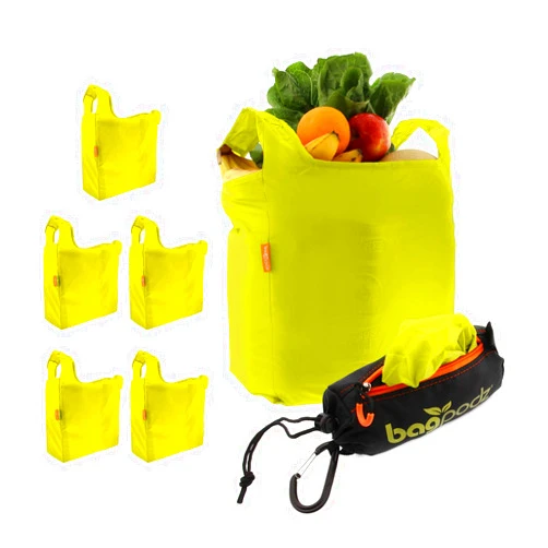 BagPodz Sturdy Reusable Grocery Bags Made From RipStop Nylon Hold 50lbs - Reusable Shopping Bags Inside a Compact Pod with Carry Clip - Washable Grocery Shopping Bags - 5 Pack in Green