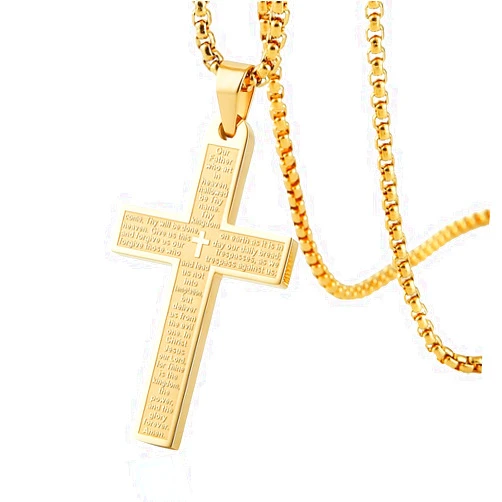 HZMAN Stainless Steel Mens Womens Cross Necklace Lord's Prayer Pendant, 4 Colors Available