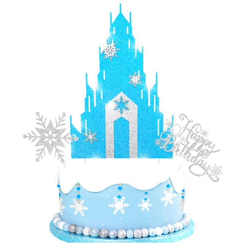 C L cooper life Frozen Castle Cake Topper 3Pcs Glitter Snowflake Cake Topper for Winter Wonderland Themed Birthday Party Frozen Castle Themed Baby Shower Supplies