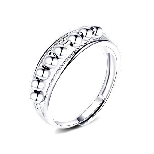 ASGIFT 925 Sterling Silver Anti Anxiety Ring for Women Adjustable Fidget Rings with Spinner Beads Dainty Stress Relieving Ring Jewelry for Daughter