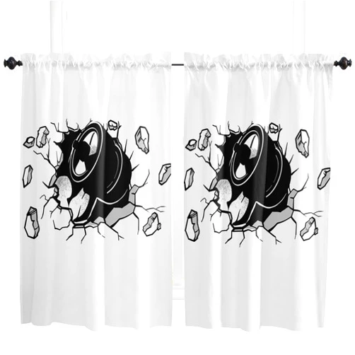 Pinroote Short Curtains 45 Inch Length - 2 Panels, Black and White Rod Pocket Curtain Panels, Weightlifting Sports Modern Abstract Art Window Treatment for Bedroom/Kitchen/Bathroom, 84W x 45L Inch