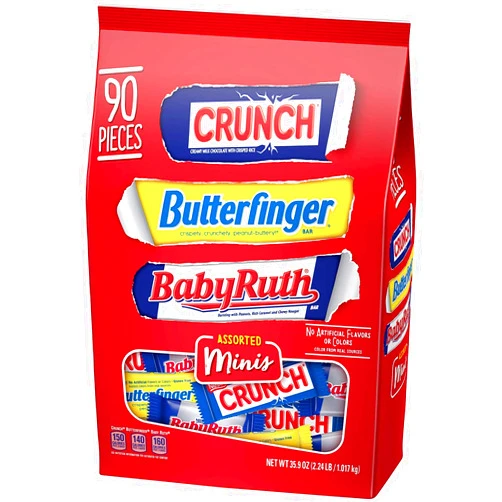 Butterfinger 6 Assorted Boo Boxes, Butterfinger, CRUNCH and Baby Ruth, Mini Size Chocolate Candy Bars, Great for Halloween Candy, 5.1 oz