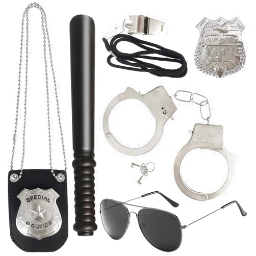 Bvrbaory 6Pcs Police Pretend Play Toys Set,Kids Detective Set Accessories,Police Officer Costumes with Sunglasses,Badges,Handcuffs,Police Baton,Whistle for Kids