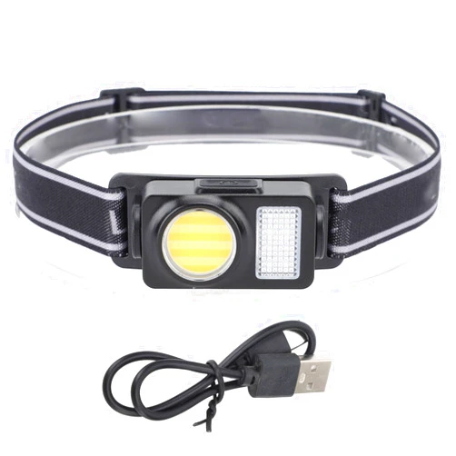 Alomejor USB Rechargeable Headlamp Flashlight Waterproof Multifunction with Adjustable Band for Night Fishing Cycling Work