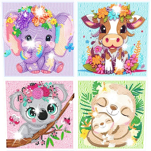 ARTMYRUI 4 Pack Diamond Painting Kits for Kids-Animals Diamond Art for Kids,5D Diamond Gem Art by Number Dots Kits Art and Crafts for Kids Ages 6-8-10-12 Boys & Girls for Birthday Gifts.（6x6inch）