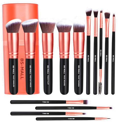 BS-MALL Makeup Brushes BS-MALL Premium Synthetic Foundation Powder Concealers Eye Shadows Makeup 14 Pcs Brush Set, Rose Golden, with Case