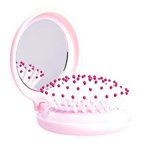 Trikeel Mini Hair Brush for Purse, Small Portable Pocket Hair Brush with Mirror for Girls, Travel Size, Pink