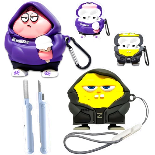 Rvesce [2Pack] AirPods 3rd Generation Case Cover 2021,Cute Funny Kawaii Cool Design Fashion Cartoon 3D Case for Apple Airpods 3 gen Soft Silicone Case with Cleaner kit,Keychain and Lanyards.