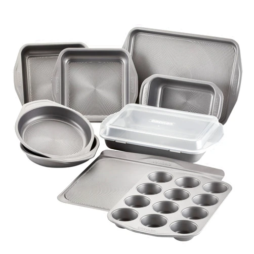 Circulon Total Nonstick Bakeware Set with Nonstick Bread Pan, Cookie Sheet, Baking Pan, Baking Sheet, Cake Pan and Muffin/Cupcake Pan - 10 Piece, Gray