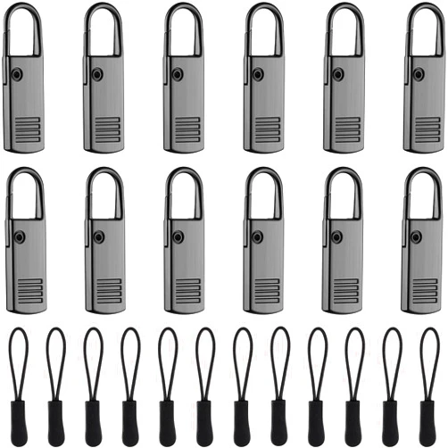 Chuangdi 12 Pieces Zipper Pull Replacement and 12 Luggage Zipper Pull Tab Extender Metal Zipper Handle Mend Fixer Zipper Tag Cord Pull for Suitcases Backpack Jacket Coat Boot Craft (Black)