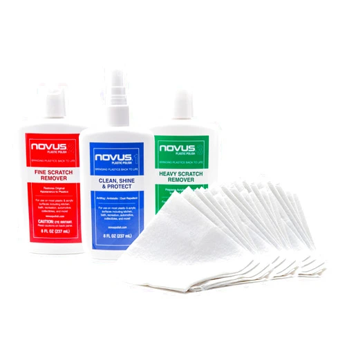 NOVUS Plastic Polish with 36ct Polish Mates Pack Plastic Polish & Cleaning Set | Plastic Clean & Shine #1, Fine Scratch Remover #2, Heavy Scratch Remover #3 | 8 Ounce Bottles