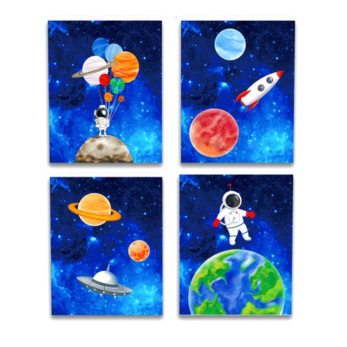 XUN Starry Outer Space Art Print-Galaxy Planets Astronauts Space Themed Canvas Wall Art(8