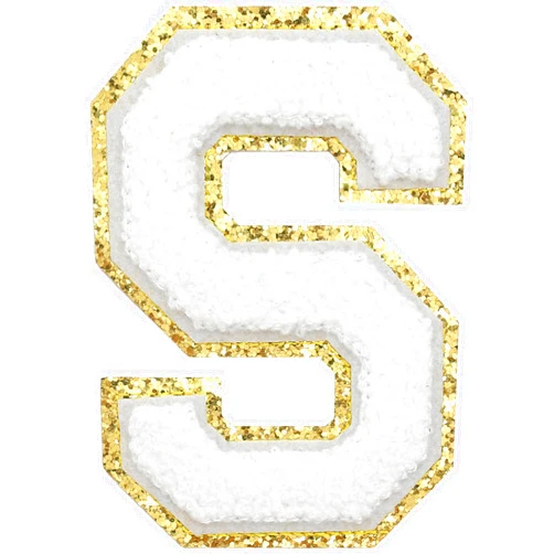 TACVEL 3PCS Chenille Letters Patch, Iron on Large Size Varsity Glitters Letter Patches for Team Costume Decoration, Height 4-1/2In, White Letter S