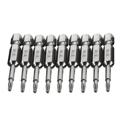 COMOK 10pcs 50mm Long 1/4 Inch Hex Shank T8 Torx Head Magnetic Screw Driver Bit Set Security Tamper Proof Star 6 Point Screwdriver Kit Tools