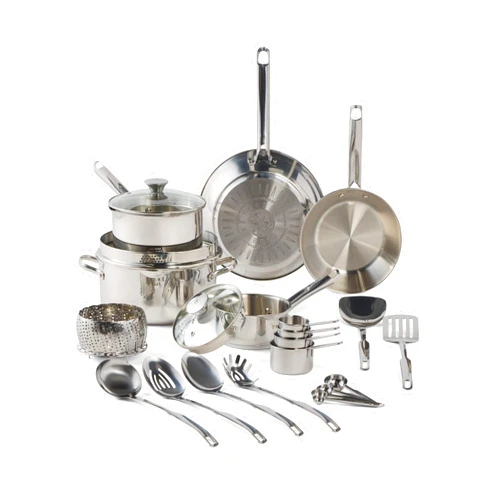 T-fal Gourmet Stainless Steel Cookware Set: 20-Piece Kitchen Essentials, Induction Compatible, Dishwasher Safe, Oven Safe to 500F, Durable Pots and Pans with Steamer for Versatile Cooking
