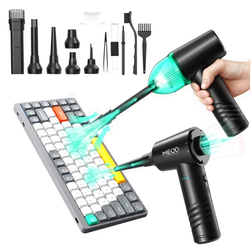 MECO ELEVERDE Compressed Air Duster & Mini Vacuum Cleaner 4in1, MECO 3 Gear 110000RPM Electric Air Blower, 13000PA Keyboard Cleaner, Handheld Vacuum Cordless Air Duster for PC/Computer/Keyboard/Sofa/Car, Green