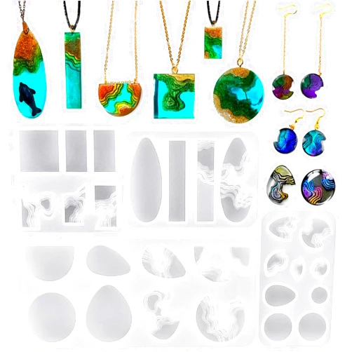 ZQYSING 4 Pack Island Resin Pendant Molds, Pendant Silicone Molds Jewelry Resin Casting Molds for Earrings Necklace Keychains Uv Resin Ocean Style Epoxy