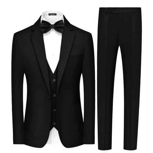 MAGE MALE Mens Tuxedo Suit Set 3 Piece Slim Fit Suits Wedding Prom Suits Patch Pockets Blazer Vest Pants Set with Bow Tie
