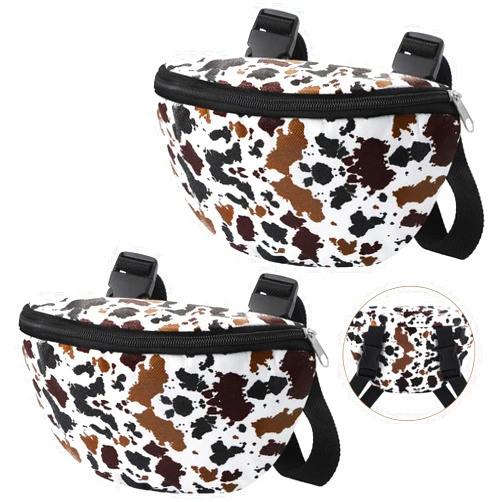 Huhumy 2 Pcs Insulated Saddle Pouch Print Endurance Waterproof Saddle Bag for Holding Cellphone Key Horse Riding Gear(Cow Print)